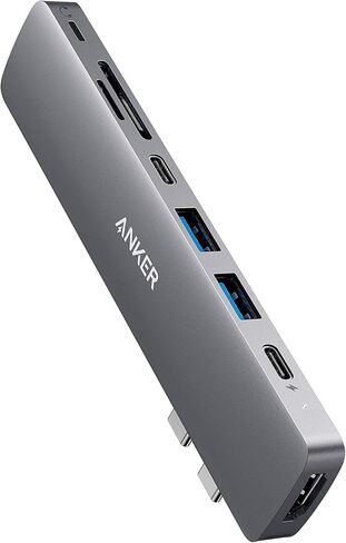 موزع Anker USB C لأجهزة MacBook، محول USB C إلى C 7 في 2، متوافق مع منفذ Thunderbolt 3، توصيل طاقة 100 واط، 4K HDMI، USB C و2 منافذ بيانات USB A، قارئ بطاقات SD وmicroSD in Saudi Arabia