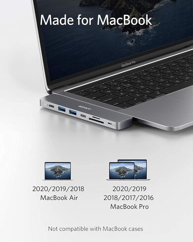 موزع Anker USB C لأجهزة MacBook، محول USB C إلى C 7 في 2، متوافق مع منفذ Thunderbolt 3، توصيل طاقة 100 واط، 4K HDMI، USB C و2 منافذ بيانات USB A، قارئ بطاقات SD وmicroSD in Saudi Arabia