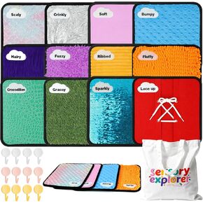 12Set Large Sensory Mats 10 x10 Inch Textured Labeled Sensory Tile Sensory Wall Panels with Hooks&Storage Tote,Tactile Sensory Toys for Autism,Calming Corner Classroom,Special Needs Education in Kuwait