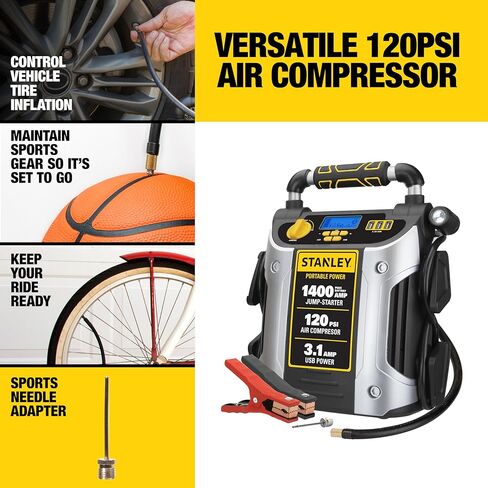 1400 Peak Amp Automotive Jump Starter, Portable Power – Triple 15W USB Ports, 120 PSI Air Compressor in Saudi Arabia