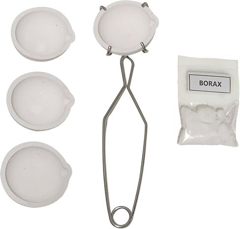 2.76" 4PCS 150g Ceramic Crucible Bowl Dish Cup with Clip Tongs Handle 2A with Pure 20g Borax for Jewelry Gold Silver Brass Casting Refining Quartz Tool in Saudi Arabia