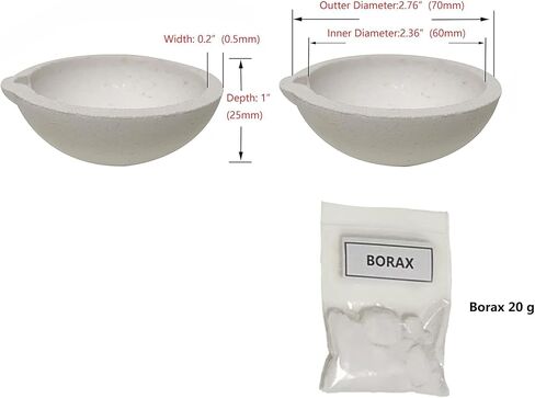 2.76" 4PCS 150g Ceramic Crucible Bowl Dish Cup with Clip Tongs Handle 2A with Pure 20g Borax for Jewelry Gold Silver Brass Casting Refining Quartz Tool in Saudi Arabia