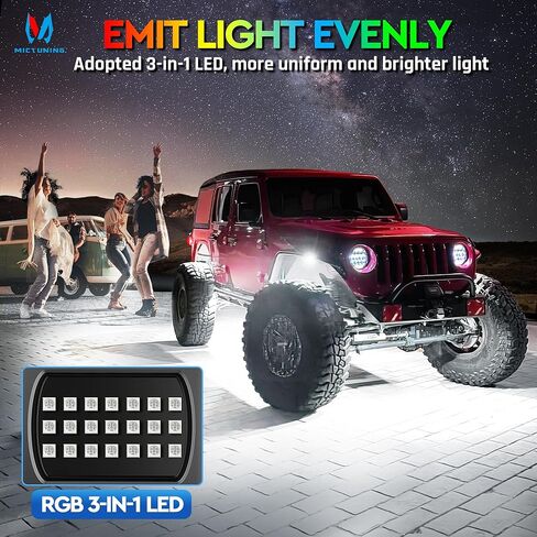 MICTUNING 2025 1000% Bright Q1 MAX RGB+IC LED Rock Lights، 288 LEDs 12 Pods Chasing Dreamcolor قابلة للتوسيع تحت الوهج متعدد الألوان طقم إضاءة تحت الجسم مع التحكم في التطبيق لشاحنة ATV UTV Boat in Kuwait