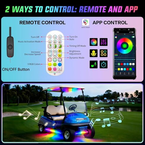 6 قطع RGB+IC شريط إضاءة لعربة الجولف مع أضواء مظلة السقف، ضوء مطاردة لون الأحلام 12 فولت - 80 فولت لسيارة نادي EZGO Yamaha Club، التحكم عن بعد والتطبيق، متضمن مخفض الجهد الكهربي in Kuwait