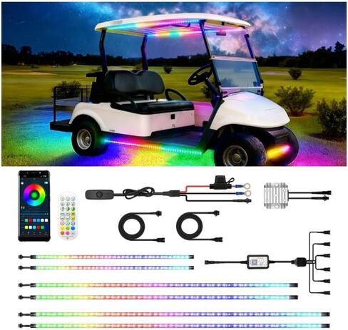 6 قطع RGB+IC شريط إضاءة لعربة الجولف مع أضواء مظلة السقف، ضوء مطاردة لون الأحلام 12 فولت - 80 فولت لسيارة نادي EZGO Yamaha Club، التحكم عن بعد والتطبيق، متضمن مخفض الجهد الكهربي in Kuwait