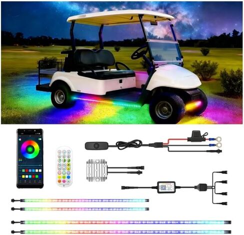 6 قطع RGB+IC شريط إضاءة لعربة الجولف مع أضواء مظلة السقف، ضوء مطاردة لون الأحلام 12 فولت - 80 فولت لسيارة نادي EZGO Yamaha Club، التحكم عن بعد والتطبيق، متضمن مخفض الجهد الكهربي in Kuwait