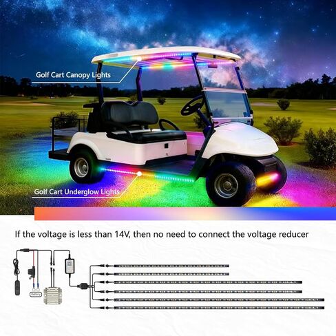 6 قطع RGB+IC شريط إضاءة لعربة الجولف مع أضواء مظلة السقف، ضوء مطاردة لون الأحلام 12 فولت - 80 فولت لسيارة نادي EZGO Yamaha Club، التحكم عن بعد والتطبيق، متضمن مخفض الجهد الكهربي in Kuwait