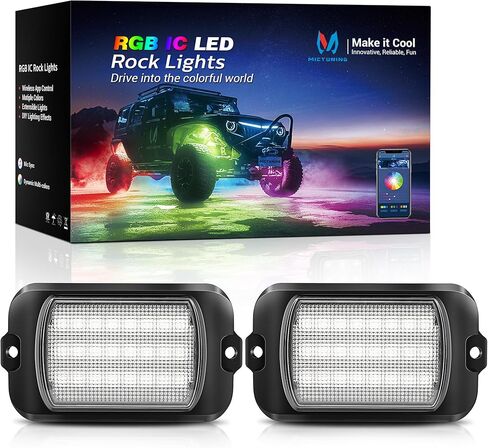 MICTUNING 2025 1000% Bright Q1 MAX RGB+IC LED Rock Lights، 288 LEDs 12 Pods Chasing Dreamcolor قابلة للتوسيع تحت الوهج متعدد الألوان طقم إضاءة تحت الجسم مع التحكم في التطبيق لشاحنة ATV UTV Boat in Kuwait