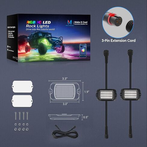 MICTUNING 2025 1000% Bright Q1 MAX RGB+IC LED Rock Lights، 288 LEDs 12 Pods Chasing Dreamcolor قابلة للتوسيع تحت الوهج متعدد الألوان طقم إضاءة تحت الجسم مع التحكم في التطبيق لشاحنة ATV UTV Boat in Kuwait
