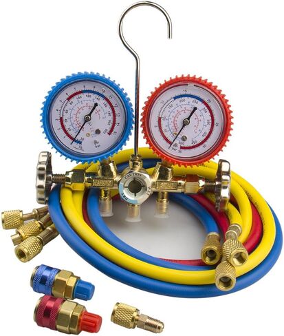 Biltek HVAC R12 R22 R502 A/C Diagnostic Manifold Gauge Kit w/Quick Coupler High/Low, Black (NPTC-560G-134-1L) in Saudi Arabia