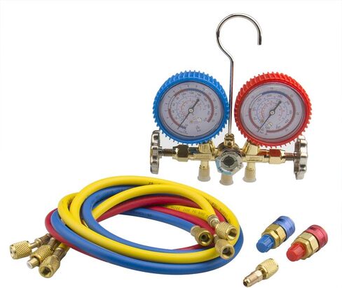 Biltek HVAC R12 R22 R502 A/C Diagnostic Manifold Gauge Kit w/Quick Coupler High/Low, Black (NPTC-560G-134-1L) in Saudi Arabia