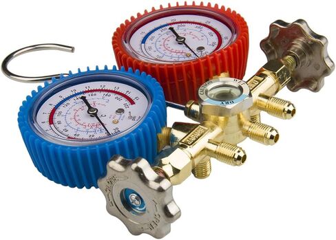 Biltek HVAC R12 R22 R502 A/C Diagnostic Manifold Gauge Kit w/Quick Coupler High/Low, Black (NPTC-560G-134-1L) in Saudi Arabia