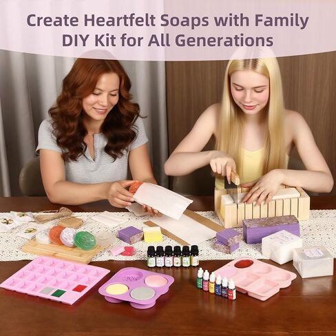 Yosamio Deluxe Soap Making Kit with Exclusive Stamp & Melter–40+Pcs DIY Supplies for Adults, Shea Butter & Clear Bases, Essential Oils, Molds, Dyes & Pot. Full Set for Beginners in Saudi Arabia
