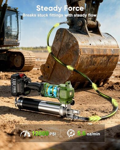 J-KU Electric Grease Gun 12000 PSI: Cordless Grease Gun with 8000 mAh Batteries, 5.6 oz/min, 39.4" Hose & 90° Coupler, LED Light - Effortless Heavy-Duty Tool Kit for Farm,Tractor & Heavy Equipment in Saudi Arabia