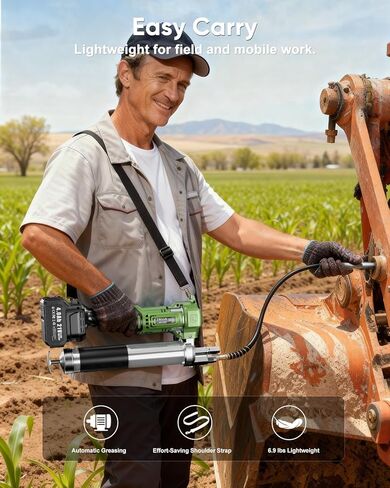 J-KU Electric Grease Gun 12000 PSI: Cordless Grease Gun with 8000 mAh Batteries, 5.6 oz/min, 39.4" Hose & 90° Coupler, LED Light - Effortless Heavy-Duty Tool Kit for Farm,Tractor & Heavy Equipment in Saudi Arabia