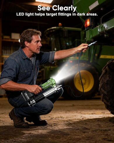 J-KU Electric Grease Gun 12000 PSI: Cordless Grease Gun with 8000 mAh Batteries, 5.6 oz/min, 39.4" Hose & 90° Coupler, LED Light - Effortless Heavy-Duty Tool Kit for Farm,Tractor & Heavy Equipment in Saudi Arabia
