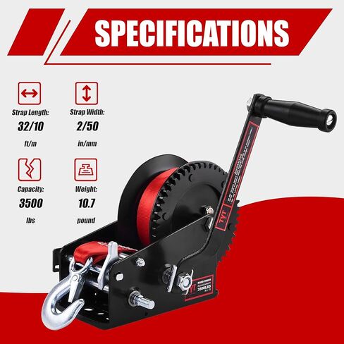 tyt 3500lb قارب مقطورة حزام ونش مع حزام أحمر 10 متر، قوي طويل الأمد والعتاد اليد كرنك ونش، تعمل في اتجاهين السقاطة الروافع اليدوية لسحب بكرة قارب مقطورة شاحنة rv جت سكي البحرية ونش in Kuwait