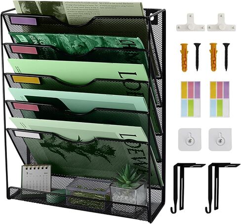 منظم ملفات شبكي للتعليق من 10 طبقات، منظم ملفات جداري عمودي، حامل ملفات جداري للمكتب والمدرسة والمنزل، أسود in Kuwait