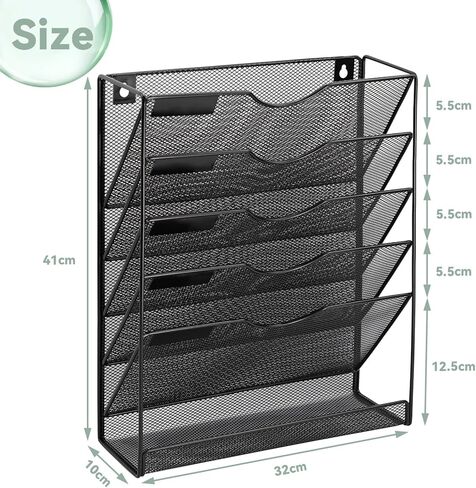 منظم ملفات شبكي للتعليق من 10 طبقات، منظم ملفات جداري عمودي، حامل ملفات جداري للمكتب والمدرسة والمنزل، أسود in Kuwait