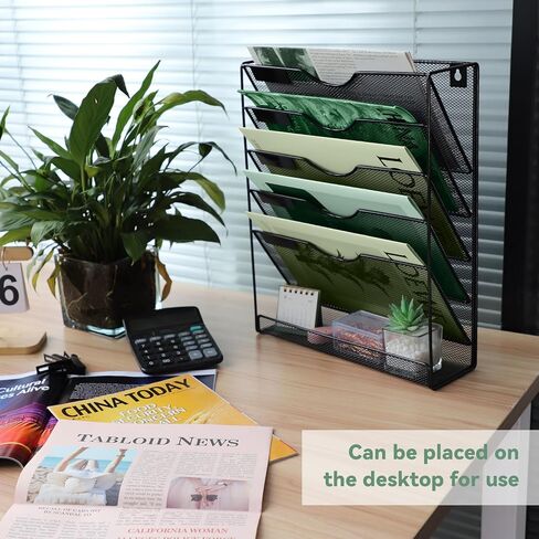 منظم ملفات شبكي للتعليق من 10 طبقات، منظم ملفات جداري عمودي، حامل ملفات جداري للمكتب والمدرسة والمنزل، أسود in Kuwait