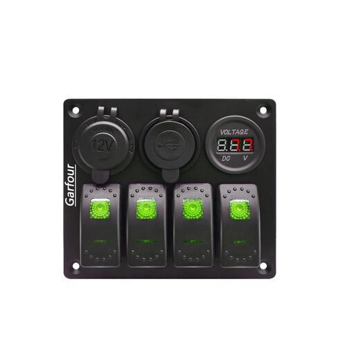 لوحة تبديل قارب الروك من Garfour لوحة مطاطية مقاومة للماء مزدوجة 3.1 أمبير USB 12 فولت مقبس فتحة LED فولتميتر 4 عصابة لوحة مفاتيح هزازة لشاحنة قارب السيارة in Kuwait