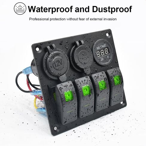لوحة تبديل قارب الروك من Garfour لوحة مطاطية مقاومة للماء مزدوجة 3.1 أمبير USB 12 فولت مقبس فتحة LED فولتميتر 4 عصابة لوحة مفاتيح هزازة لشاحنة قارب السيارة in Kuwait