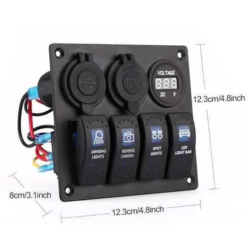 لوحة تبديل قارب الروك من Garfour لوحة مطاطية مقاومة للماء مزدوجة 3.1 أمبير USB 12 فولت مقبس فتحة LED فولتميتر 4 عصابة لوحة مفاتيح هزازة لشاحنة قارب السيارة in Kuwait