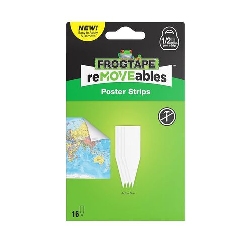 FrogTape reMOVEables Poster Strips, No Damage Hanging Strips, Removable Poster Hangers, Stick On Adhesive Wall Tape Alternative for Pictures, Home, School, Office, White, 16 Strips in Kuwait