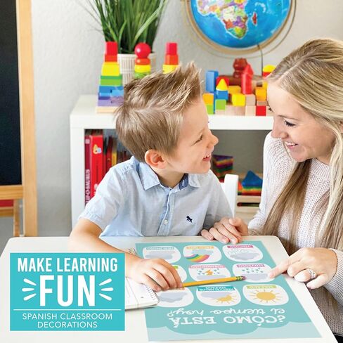 12 Farmhouse Spanish Posters For Classroom Decorations For Preschool Teachers - Spanish Classroom Posters Elementary, Spanish Learning For Kids Educational Posters, Bilingual Learning Spanish For Kids in Kuwait