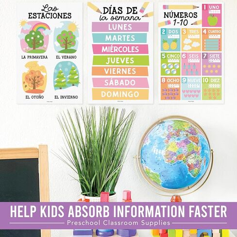 12 Farmhouse Spanish Posters For Classroom Decorations For Preschool Teachers - Spanish Classroom Posters Elementary, Spanish Learning For Kids Educational Posters, Bilingual Learning Spanish For Kids in Kuwait
