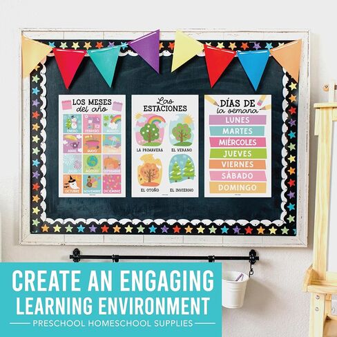12 Farmhouse Spanish Posters For Classroom Decorations For Preschool Teachers - Spanish Classroom Posters Elementary, Spanish Learning For Kids Educational Posters, Bilingual Learning Spanish For Kids in Kuwait