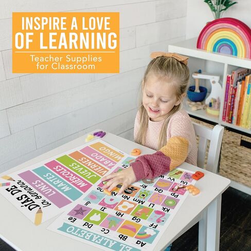 12 Farmhouse Spanish Posters For Classroom Decorations For Preschool Teachers - Spanish Classroom Posters Elementary, Spanish Learning For Kids Educational Posters, Bilingual Learning Spanish For Kids in Kuwait