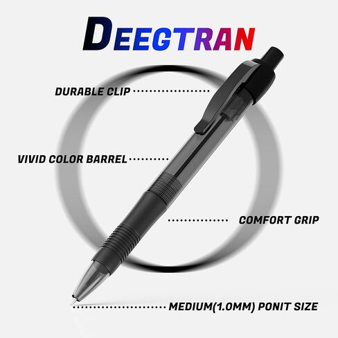 مجموعة أقلام deegtran، 30 عبوة من أقلام النقر بالحبر الأسود غير النازف مع قبضة ناعمة، أقلام حبر جاف قابلة للسحب بالجملة للمدرسة المكتبية، نقطة متوسطة ناعمة 1.0 مم in Kuwait