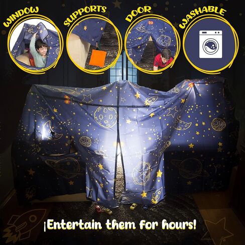 Space Blanket Fort Kit for Kids, Creative Fort Building Kit for Kids, Ages 4-8 & 8-12, Large Lightweight Blanket and Tent Weights for Make a Fort, Indoor/Outdoor Playhouse Toys for Boys & Girls in Saudi Arabia
