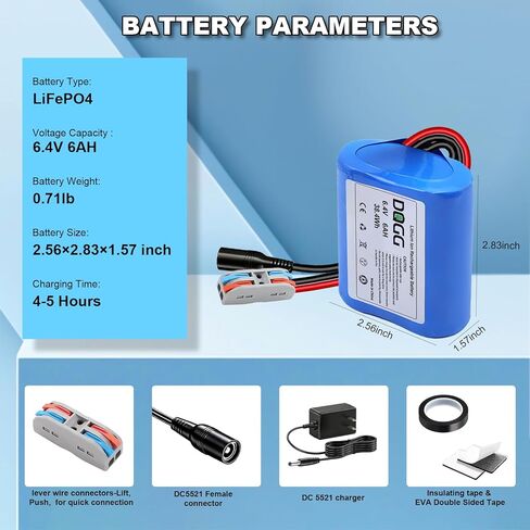 6V 6Ah Lithium Battery with Charger Kit, 6V Rechargeable Battery for DIY, Ride On Toys, Audio Equipment, Power Wheels Replacement Etc. in Saudi Arabia