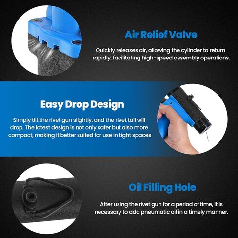 Pneumatic Rivet Gun Air Pop Riveter Tool Kit with 1/8", 5/32", 3/16", 1/4" Rivet Nozzles, Pneumatic Riveting Gun, Upgraded Air Riveter Hydraulic Pop Riveting Rivets Tool, No-Self-Suction in Saudi Arabia