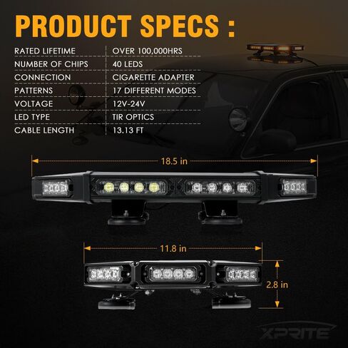 شريط إضاءة Xprite 27 بوصة كهرماني LED للطوارئ على السطح، مصابيح قوية مثبتة مغناطيسيًا للشاحنات، منارة تحذير عالية الكثافة للسحب، البناء، كاسحة الثلج، مركبات الدورية in Kuwait