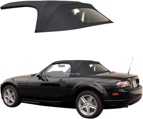 Sierra Auto Tops & مقاعد قابلة للتحويل لـ 2006-2015 Mazda Miata MX5 - أسود، كابريو فينيل - استبدال قابل للتحويل مع نافذة زجاجية ساخنة - كامل - بدون سكة مطر in Saudi Arabia