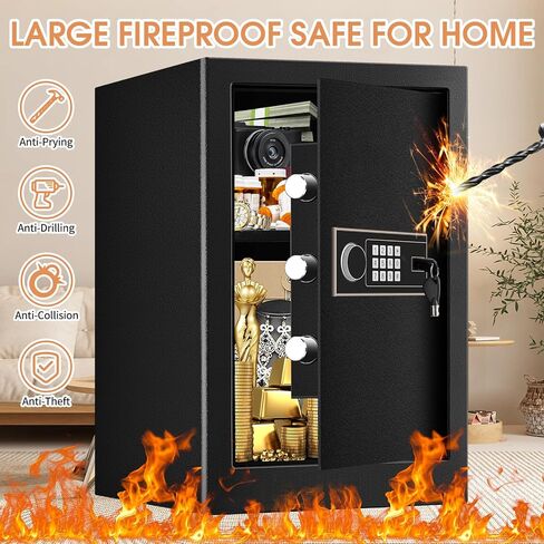 2.6 Cubic Feet Large Home Safe Fireproof Waterproof, Digital Home Security Safe Box with Electronic Keypad & Keys, Personal Home Safe for Firearm Medicine Money Documents Valuables in Saudi Arabia