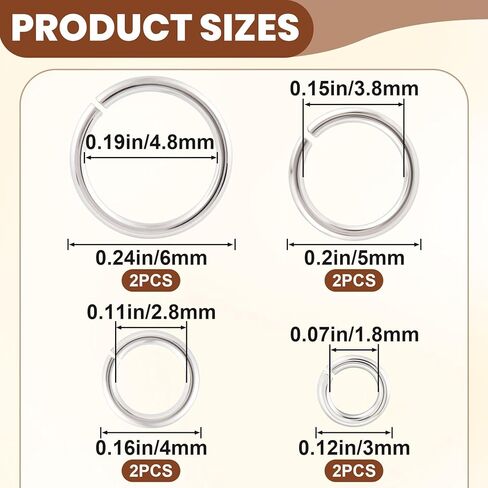 8pcs 925 Sterling Silver Split Jump Ring, 3/4/5/6mm Small Necklace Jewelry Clasp, Open Connector Closures for Key Rings Bracelet Earring Charm in Kuwait