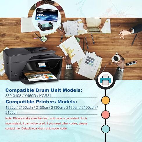 وحدة طبل 2155cn، وحدة تصوير 330-3108 Y459D KGR81 متوافقة لطابعة Dell 1320c 2150cdn 2150cn 2130cn 2135cn 2155cdn 2155cn، 4 ألوان - عبوة واحدة in Kuwait