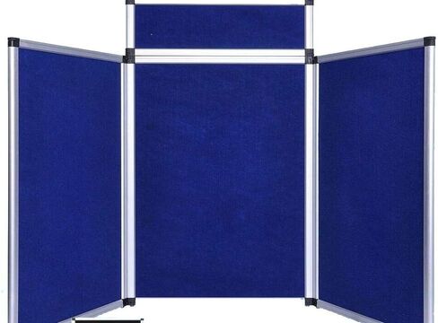 6' 3+1 Hook and Loop Blue & Black Folding Panel with Header Board for Trade Show and seminar Presentation (Fabric can NOT Hold Heavy Objects) in Saudi Arabia