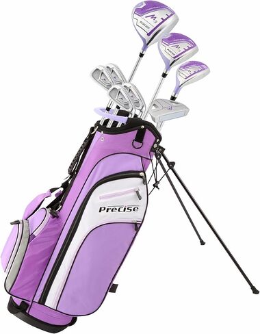 تتضمن مجموعة نادي الجولف Precise M3 Petite للسيدات ذات اليد اليمنى 12* سائق، 3 خشب، 21* هجين، 6-9 مكاوي خلفية مجوفة، إسفين رمي، مضرب، حقيبة حامل فاخرة و3 أغطية للرأس، أزرق فاتح أنيق in Saudi Arabia