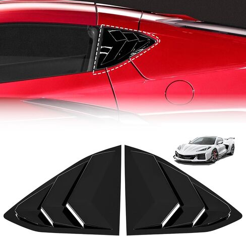 Rear Window Louvers Trim Cover Panel Compatible with Chevy Corvette C8 Z51 Z06 Stingray Coupe 2Doors 2020 2021 2022 2023 2024,Rear Window Quarter Triangle Covers,2PCS,Glossy Black in Kuwait