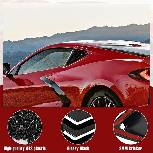 Rear Window Louvers Trim Cover Panel Compatible with Chevy Corvette C8 Z51 Z06 Stingray Coupe 2Doors 2020 2021 2022 2023 2024,Rear Window Quarter Triangle Covers,2PCS,Glossy Black in Kuwait