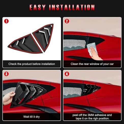 Rear Window Louvers Trim Cover Panel Compatible with Chevy Corvette C8 Z51 Z06 Stingray Coupe 2Doors 2020 2021 2022 2023 2024,Rear Window Quarter Triangle Covers,2PCS,Glossy Black in Kuwait