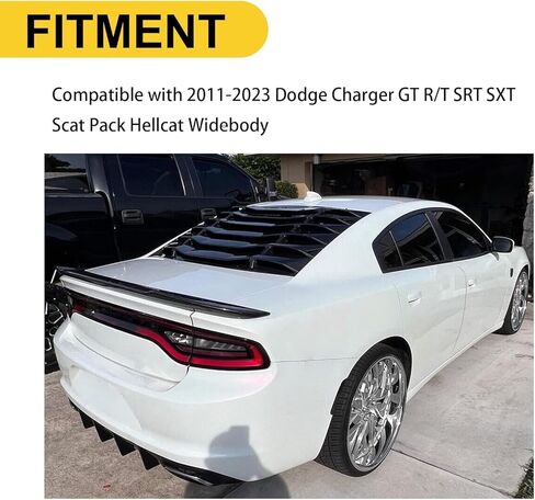 غطاء فتحة النافذة الخلفية ECOTRIC متوافق مع 2011-2023 دودج تشارجر SXT/GT/RT/RT Scat Pack/Scat Pack Widebody/SRT Hellcat غطاء الزجاج الأمامي ظل الشمس تنفيس ألياف الكربون الطباعة in Saudi Arabia