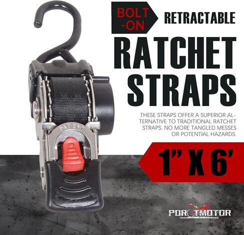 2 Pack Bolt-On Retractable Ratchet Straps (1" x5.3'), Self Retractable Ratchet Tie Down Straps Auto Retracting Transom Tie Down Straps for Boats, Jet Skis, Motorcycles, ATVs, Cargo in Kuwait