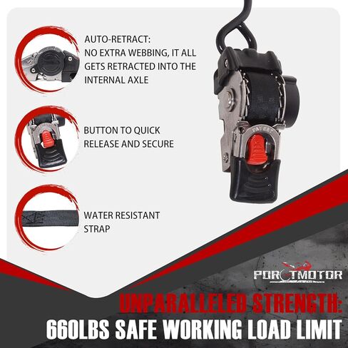 2 Pack Bolt-On Retractable Ratchet Straps (1" x5.3'), Self Retractable Ratchet Tie Down Straps Auto Retracting Transom Tie Down Straps for Boats, Jet Skis, Motorcycles, ATVs, Cargo in Kuwait