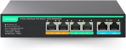 LINOVISION 8 منافذ UltraReach PoE Switch بحد أقصى 2600 قدم (800 متر) طويل المدى PoE، 2 منافذ PoE عالية عالية، إدارة سحابية عن بعد، مصدر طاقة مدمج 130 واط لكاميرات IP، PTZ، نقاط الوصول، وأجهزة VoIP in Kuwait